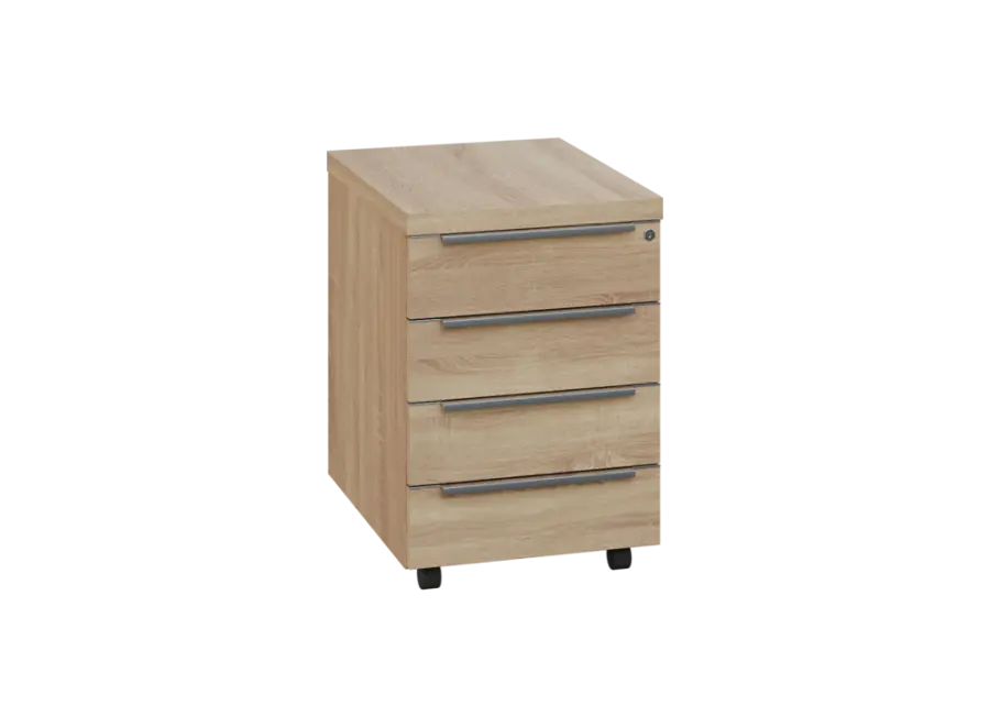 SIKZ - 01 kontejner pojízdný, 4-zásuvkový, deska 18 mm, zámek na první zásuvce, dub bardolino